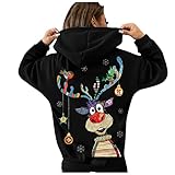 Weihnachts Hoodie Damen Weihnachten Pullover Rentiermuster Weihnachtspullover Familie Set Christmas Reindeer Strickpullover Unisex Christmas Xmas Sweater Teenager Mädchen Sweatshirt Pulli Top
