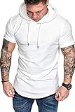 Kapuzen T-Shirt Herren Kurzarm Hoodie Herren T Shirt Herren Kapuze Hoody Kurzarm Männer Hoodies Kurzarm Kapuzenpullover Herren Overzised T Shirts Männer Slim Fit T-Shirt Fitness Gym Übergrößen Weiß L