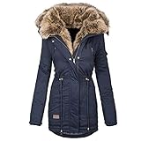 Wintermantel Wolle Damen Winterjacke Dicke Parka Steppmantel mit Kapuze Plus Samt Mantel Oversize Teddyfell Daunenjacke Pelzgefütterter Trenchcoat Outdoorjacken Winter Fleecejacke Warme Outw