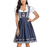 Damen Dirndl Trachtenkleid für Oktoberfest Karneval Kostüm 3-TLG Deutsches Kleid Traditionelles Bayerisches Faschingsfest Biermädchen Kostüme Cosplay Dienstmädchen Oberteil D