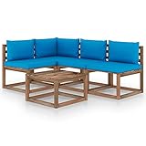 Leepesx 5-TLG. Garten-Lounge-Set mit Hellblauen Kissen, Lounge Gartenmöbel Set, Terassenmöbel Wetterfest, Loungemöbel Terrasse, Gartenlounge, Balkon Möbel, Garten Loungemöbel Set,