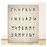 LonftGhhP Vintage Poster schreiben Wikinger altnordischen Sprache Leinwand Malerei Runen Alphabet Wahrsagerei Wandkunst Bild Druck Büro Dekor-42x60cm Ung