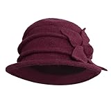 CHIC-CHIC Damen Wannen Hut Elegant Vintage Wintermütze Blumen Trilby Hut Billycock Derby (Winerot)