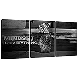 3 Paneele Mindset is Everything, motivierende Leinwand, Wandkunst, inspirierende Unternehmer-Zitate, Poster, Druck, Kunstwerk, Gemälde für gerahmte Heimdekoration, Schlafzimmer, 91.4 cm B x 40.6 cm H