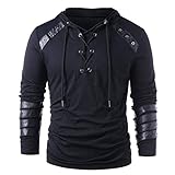Herren Pullover Hoodie Sweatshirt Lack Leder Patchwork Retro Kapuzenpullover Grün Schwarz Dunkelgrau Vintage Old School Hoodies Oberteille Gothic Punk Colorblock Mode Männer Langarmshirts Top