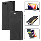 EYZUTAK Schutzhülle für iPhone 6 Plus iPhone 6S Plus, Vintage Classic Matte Leder Wallet Case Flip Notebook Style Cover mit Magnetverschluss Kickstand Kartenfächer - Schw