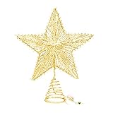 Candy101 Weihnachtsbaumspitze Stern Weihnachtsbaumspitze Beleuchtet Weihnachtsbaum Spitze Hohle Stern mit Spiralbasis Topper Christbaumspitze Stern mit LED Lichterkette Weihnachten Deko (Gold)