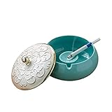 Aschenbecher Aschenbecher mit Deckel Keramik Wohnzimmer Büro des Desktops Einfache Dekoration Handmade Aschenbecher 5,11 Zoll In Durchmesser Winddichte Aschenbecher for Zigaretten (Color : Green)