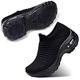 STQ Damen Schuhe Slip On Sneakers Freizeit Atmungsaktive Fitness Turnschuhe Plattform Air Leichte Outdoor Walking Sportschuhe Schuhe(All Schwarz40)