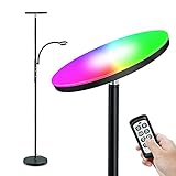 Stehlampe, RGB Stehlampe LED Dimmbar Torchiere Stehleuchte mit Einstellbarer Leselampe, Fernbedienung & Touch Steuerung, 20W Hauptlicht mit RGB und 5W Seitenlicht für Wohnzimmer, Schlafzimmer, Schw