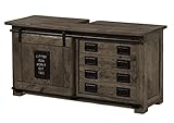 MASSIVMOEBEL24.DE | Railway - massiver Unterschrank grau, lackiert | aus Mangoholz | 120x40x60 | 2 Fächer + 4 Schubladen - mit Schiebetür | Aufbewahrungsschrank Flurschrank