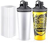 Protein-Shaker-Flasche aus Edelstahl, 900 ml, 2 Stück, Sublimationsdruck, weiß, Edelstahl, Sport-Shaker-Flasche mit individueller Box, 2 Stück