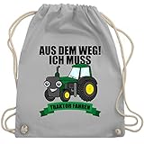 Shirtracer Statement Sprüche Kinder - Aus dem weg ich muss Traktor fahren grün - Unisize - Hellgrau - Bauer - WM110 - Turnbeutel und Stoffbeutel aus Baumw