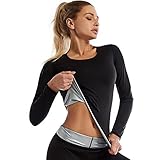 OEAK Damen Sauna Shirt Thermo Saunaanzüge Neopren Körperformer Fatburner Schwitzanzug Shirt Body Shapewear Bauchweg Trainingsshirt，Schwarz A，M