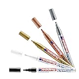 edding 753 - Glanz-Lackmarker - Metallic - Kalligrafie-Spitze 1-2,5 mm - 5er Set - Zum Malen, Basteln, Dekorieren, Beschriften von Glas, Stein, Holz, Kunststoff u. Papier. W