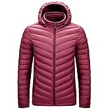 Daunenjacke Herren Herbst Winter Jugend Trend Einfarbig Stehkragen Strickjacke Herren Steppjacke Abnehmbarer Hut Verdickung Outdoor Warm Langarm Männer Jacke D-Red 4XL