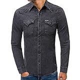 Jeanshemden Herren Herbst Winter Slim Fit Mit Taschen Jugend Herren Freizeithemden Urban Trend Mode Knopfleiste Herren Langarm Täglich Licht Casual All-Match Herren S