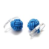 1 Paar Seidenknoten Manschettenknöpfe Knötchen Cufflinks Stoffknoten, Himmelblau, Innenseite aus Kunststoff Knoten Gentleman Anzug Hemd Umschlagmanschette Black Tie Smoking Ball H