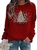 OADOBKICE Weihnachten Damen Pullover Elegantes Damen Weihnachten Sweatshirt Winter Weihnachten Damen Sweatshirt Weihnachts Frauen Bluse Weihnachten Top Damen Weihnachten Damen Top Grau Weinrot XXL