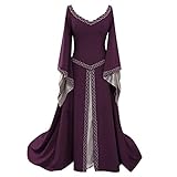SALUCIA Damen Mittelalter Kleid Trompetenärmel Bodenlanges Retro Kostüm Gewand Gothic Renaissance Viktorianisches Prinzessin Kleidung Hexenkostü