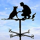 Crovida Wetterfahne Wetterhahn Windrichtungsanzeiger, Man & Hund Hohl geschnitztes Design Edelstahl Windrichtung Schwarz Metall für Garten Hinterhof D