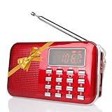 Raddy RF23 tragbar Radio Klein AM/FM Kurzwellenempfänger MP3 Musik Player, unterstützt Mikro USB TF Karte, mit LCD-Anzeige Wecker Externe Antenne und Chargeable Batterie (Rot)