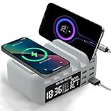 HOMINA Multi USB Ladestation, Ladegerät mit LED Bildschirm Wireless Schnell Charger 48W Gesamt Induktives Ladegerät 7 Port mit QC3.0 USB Charging Station für iPhone Samung Handy und Tab
