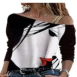 ZYUD Langarmshirt Schulterfrei Oberteil Damen Christmas Sweater Pullover Sexy Cold Shoulder Pullover Damen Tshirt Damen Langarm Pulli Hemd Damen Bluse Kalte Schulter Basic Shirt Langarm t-S