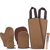 Homgaty 5 Stück Selbstbräuner Handschuhe und Rücken Applikator, Selbst Bräunungslotion Applikator Set mit 1 Make-up Pinsel, Self Tanning Mitt und Back Lotion Applicator für Selbstbräuner und Peeling