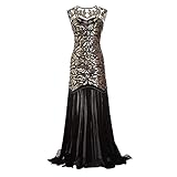 Lazzboy Damen Abendkleid 20er Jahre Kleid Pailletten Maxi Langes Ballkleid(Schwarz,2XL)