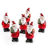 Logbuch-Verlag 6 kleine Nikolaus Figuren aus Keramik rot weiß 12 cm - Weihnachtsdeko zum Hinstellen - kleine Weihnachtsmann Dekofiguren als Geschenk