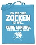 shirt-o-magic Gamer: Tag ohne Zocken? Unmöglich! - Jutebeutel (mit langen Henkeln) -38cm-42cm-Hellb