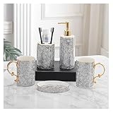 SHUMACHENG2020 Seifenspender Badaccessoires Set European Paar Keramik Bad Zubehör Sets Seifenspender Zahnbürstenhalter Tumbler und Seife, Set von 5 Soap Disp