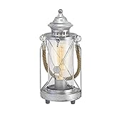 EGLO Tischlampe Bradford, 1 flammige Vintage Tischleuchte, Laterne, Nachttischlampe aus Stahl, Farbe: Silber antik, Glas: klar, Fassung: E27, inkl. S