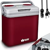 tillvex Kühlbox elektrisch 32L | Mini-Kühlschrank 230 V und 12 V für KFZ Auto Camping | kühlt & wärmt | ECO-Modus (Rot)