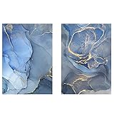 Golden Border Wall Art Blue Texture Marble Canvas Modern Abstract Posters And Prints Nordic Painting Pictures Home Decoration （30x40cm/11.8×15.7inch）×2pcs F