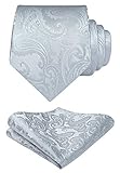 HISDERN Herren Krawatte Taschentuch Paisley Krawatte & Einstecktuch Set Blumen Jacquard Gewebt Schlips Einfarbig