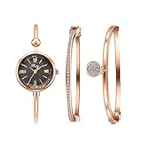 Clastyle Damenuhr Set Roségold Elegant Frauenuhr Diamant Klein mit 2 Armbänder Strass, Schw