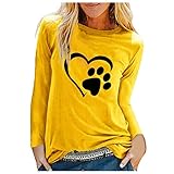 Damen Langarm Oberteil Rundhals Lässige Bluse Katzenpfote Print T-Shirt O-Ausschnitt Hemd Lose Langarmshirt Weiche Bequeme Elegant Sweatshirt Tops Bluse Pullover Oberteile S-XXL