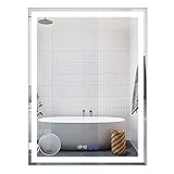 LED Badezimmerspiegel Wandspiegel Badspiegel Spiegel mit Beleuchtung Lichtspiegel dimmbare LED Berührung 3 Farbtemperatur Sensorschalter mit beschlagfrei Funktion Uhr und eine Lupe 60x80
