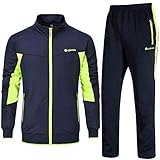 YSENTO Männer Trainingsanzug Freizeitanzug Fitness Fußball Jogginghose mit Hose und Jacke für Herren mit Reißverschlusstaschen(Marine+Grün,XXL)