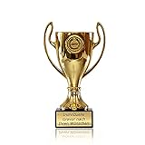 Zelaro Pokal in Gold mit Wunschtext - Trophäe für Kinder - Henkelpokal als Geschenk für Frauen und Männer mit Embleme DREI Größen (16cm)
