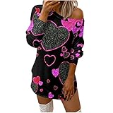 PWKNRD Sweatshirt Damen Schulterfrei Kleid Langarmshirt Elegant Abendkleid Kurz Pullover Jumper Knielang Valentinstag Kleider Shirtkleider Liebe Druck Blusenshirt Sexy Minikleid Pulloverk