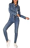 EGOMAXX Damen Jeans Overall Jumpsuit Skinny Fit Hosenanzug Einteiler, Farben:Hellblau, Größe:38