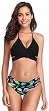 SHEKINI Damen Zweiteiliger Crossover Neckholder Bikini Weiche Pads Oberteil Druck Bikinihose Schwimmbad Sexy Schick Für Frau Strandkleidung High Waist Bauchweg Unterteil (M, A-Schwarz)