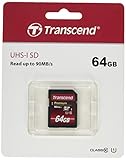 Transcend 64 GB SDXC-Speicherkarte, Klasse 10, UHS-I, Übertragungsrate 90 MB/s (max.)