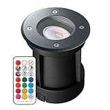 RGB LED Bodeneinbaustrahler Set mit Fernbedienung - Eisenglimmer grau DB703 - RGB + Warmweiss - Schwenkbar und Dimmbar - 3W LED GU10 - warmweiß - rund - IP67 - Metallg