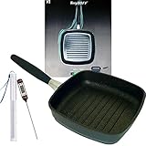 Premium BergHOFF Grillpfanne Induktion mit abnehmbarem Griff 24cm - Steakpfanne mit Antihaft aus Aluguss - Induktionsgeeignete Fleischpfanne auch für Grill oder Backofen incl. F