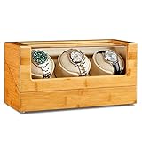 RTYUIO Uhren Display Box Bambus Holz Uhrenbeweger für 1/2/3 Automatikuhren mit leisem japanischem Motor Flexible Uhrenkissen Uhren Display Box Passend für Damen- und Herrenuhren (3+0)