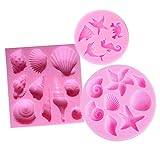 Simuer 3D Silikon Backform Seashell und Conch Meer Tierform Silikonformen Fondant Kuchen dekorieren Schokoladenform DIY handgefertigt Tools für Jelly Sugar Candy 3 Pack